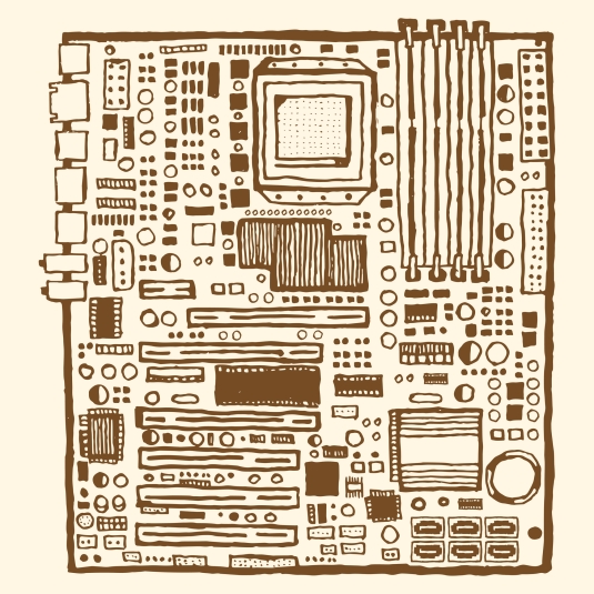 Motherboard hand drawn pen and ink